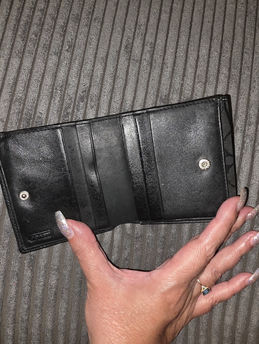 Coach Black Signature Jacquard  Compact Wallet - Picture 4 of 6
